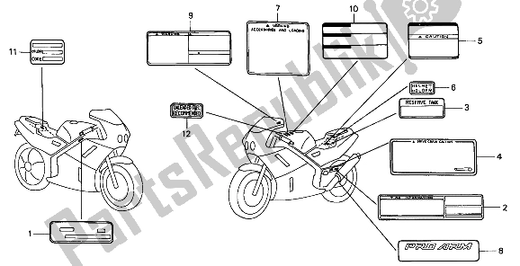 Alle onderdelen voor de Waarschuwingsetiket van de Honda VFR 400R3 1991