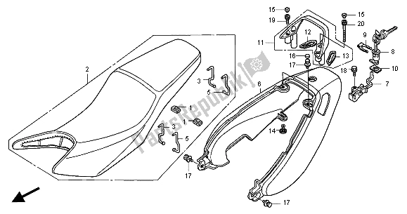 All parts for the Seat & Seat Cowl of the Honda CB 600F2 Hornet 2001