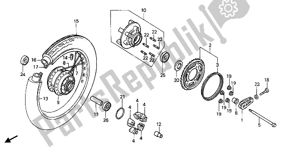 All parts for the Rear Wheel of the Honda XBR 500S 1988