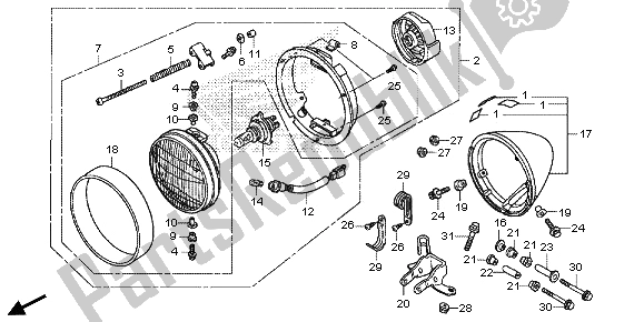 All parts for the Headlight of the Honda VT 750 CS 2013