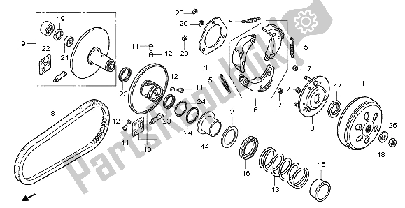 All parts for the Driven Face of the Honda PES 125 2013