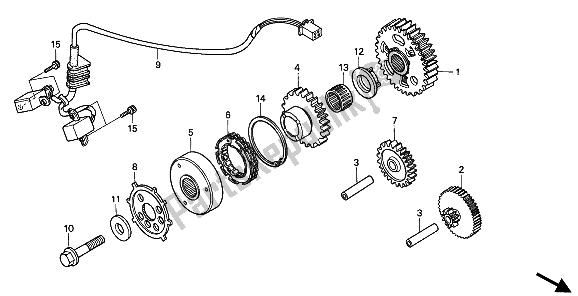 All parts for the Pulse Generator & Starting Clutch of the Honda RVF 750R 1994