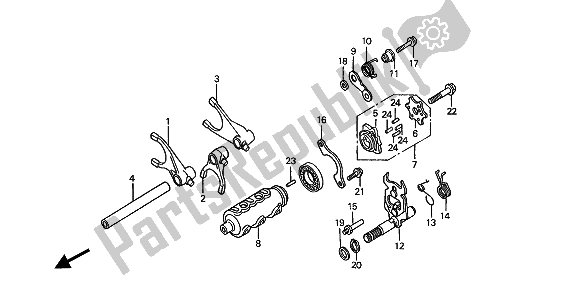 All parts for the Gearshift Drum of the Honda ST 1100 1994