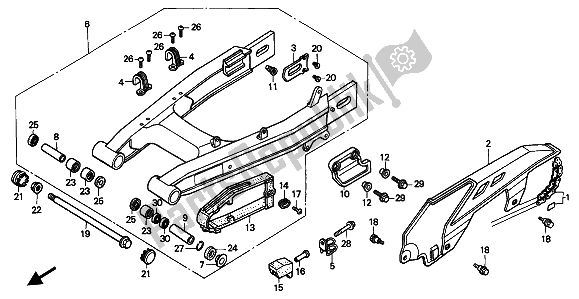 All parts for the Rear Fork & Chain Case of the Honda XRV 750 Africa Twin 1990