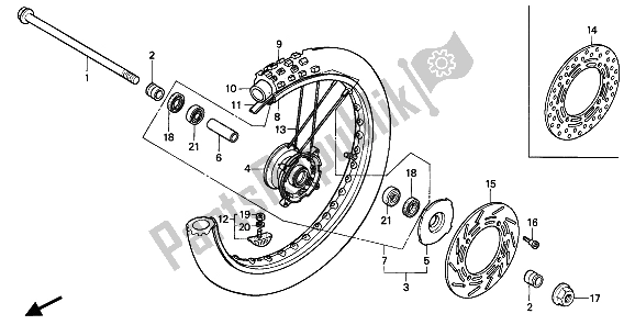 All parts for the Front Wheel of the Honda CR 80R 1991