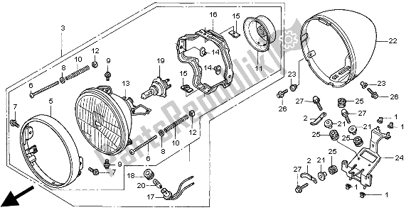 All parts for the Headlight (eu) of the Honda VT 750C 1997