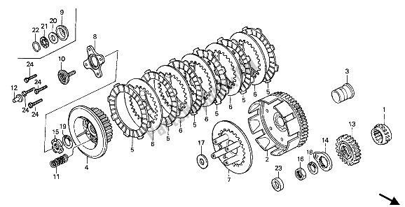 All parts for the Clutch of the Honda XR 250R 1988
