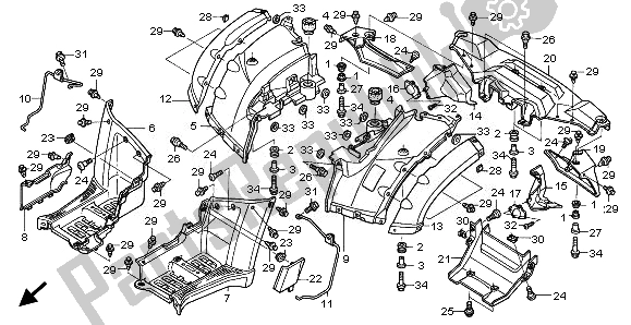 All parts for the Rear Fender of the Honda TRX 680 FA Fourtrax Rincon 2008