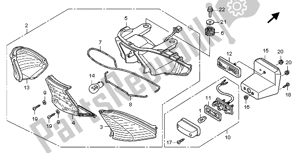 All parts for the Taillight of the Honda ANF 125 2009