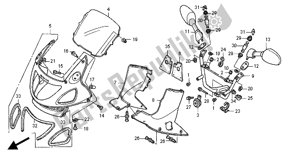 Alle onderdelen voor de Bovenste Kap van de Honda NT 650V 2000