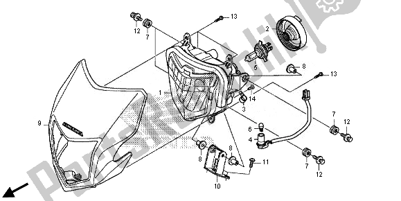 All parts for the Headlight of the Honda CRF 250M 2014