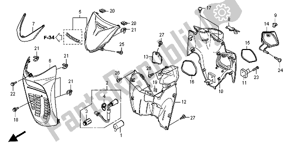 Toutes les pièces pour le Couverture Avant du Honda SH 300R 2008