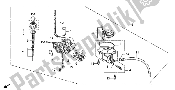All parts for the Carburetor of the Honda CRF 50F 2007