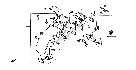 All parts for the Rear Fender of the Honda ST 1100 1992