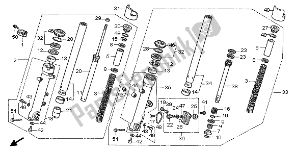 All parts for the Front Fork of the Honda ST 1100 1996
