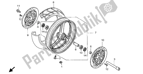 All parts for the Front Wheel of the Honda XL 1000V 1999