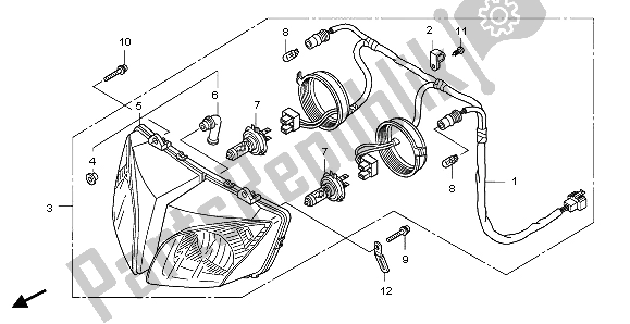 All parts for the Headlight (uk) of the Honda CBF 1000 2007