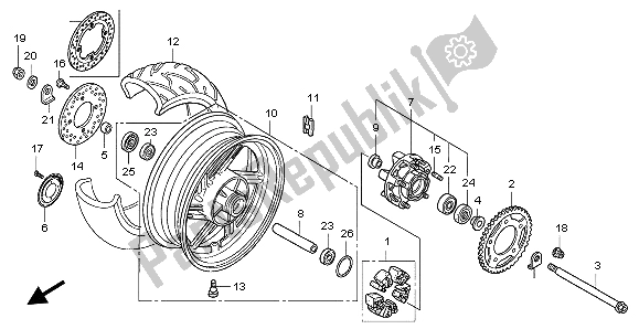 All parts for the Rear Wheel of the Honda CBF 600 SA 2007