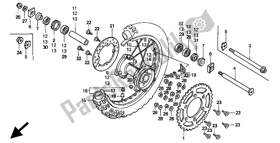 Toutes les pièces pour le Roue Arrière du Honda CR 125R 1994