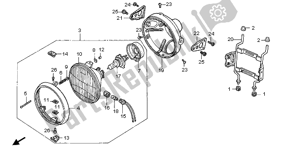 All parts for the Headlight (uk) of the Honda NTV 650 1995