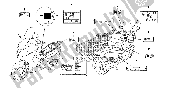 All parts for the Caution Label of the Honda FES 125 2012