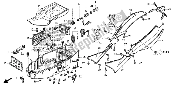 Alle onderdelen voor de Body Cover & Bagagedoos van de Honda FES 125A 2012