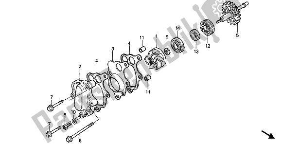 All parts for the Water Pump of the Honda CR 500R 1 1990