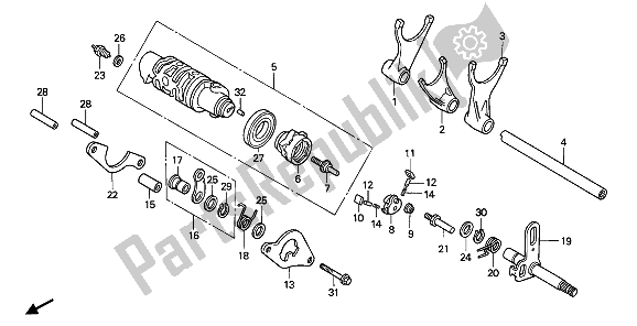 All parts for the Gearshift Drum of the Honda VFR 750F 1990