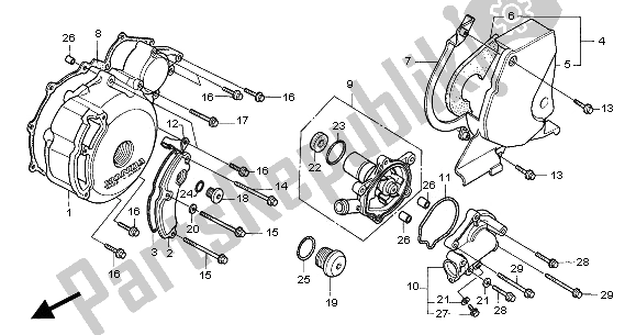 Alle onderdelen voor de Linker Carterdeksel & Waterpomp van de Honda XRV 750 Africa Twin 2000