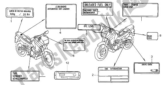 Alle onderdelen voor de Waarschuwingsetiket van de Honda NX 650 1998