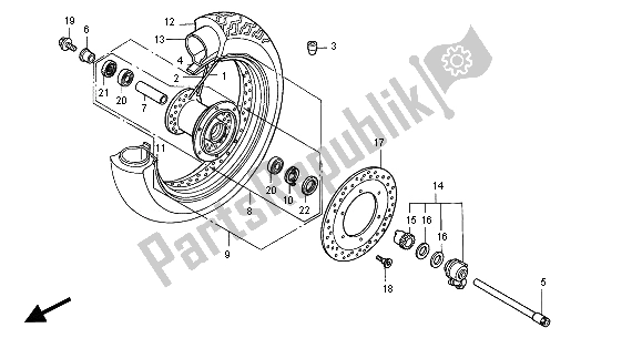 All parts for the Front Wheel of the Honda VT 750C 2000