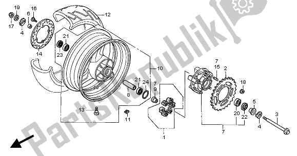 All parts for the Rear Wheel of the Honda CB 600F2 Hornet 2002