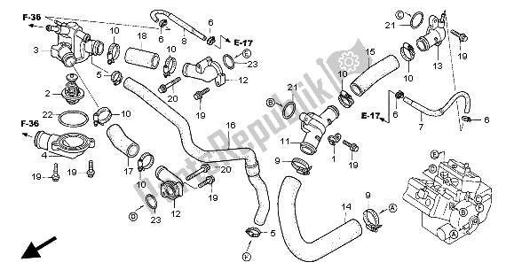 All parts for the Water Hose of the Honda VFR 800 2004