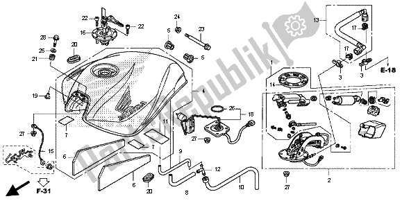 Alle onderdelen voor de Benzinetank van de Honda CB 600 FA Hornet 2013