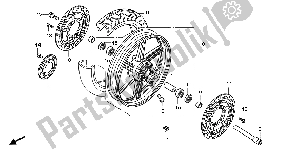 All parts for the Front Wheel of the Honda CBF 1000T 2007