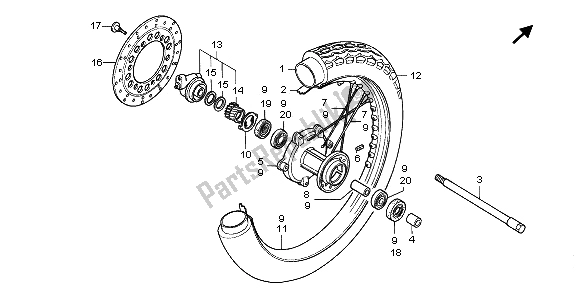 All parts for the Front Wheel of the Honda CA 125 1995