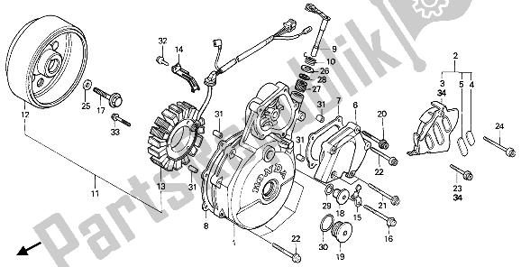 All parts for the Left Crankcase Cover & Generator of the Honda NX 650 1990