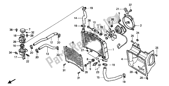 All parts for the Radiator of the Honda PC 800 1989