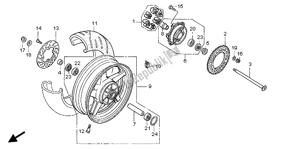 All parts for the Rear Wheel of the Honda VTR 1000 SP 2002
