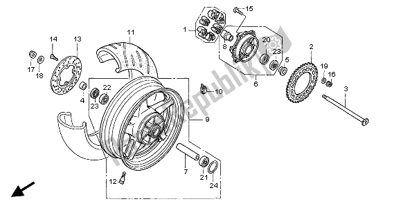 All parts for the Rear Wheel of the Honda VTR 1000 SP 2002