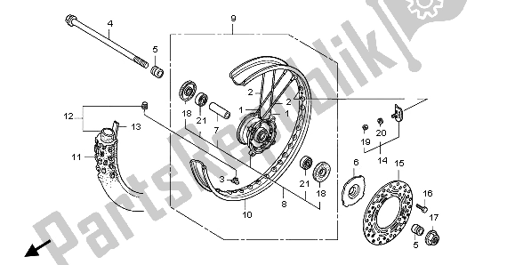 All parts for the Front Wheel of the Honda CR 85R SW 2007