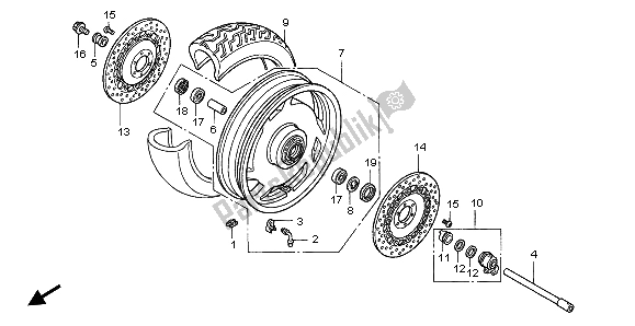 All parts for the Front Wheel of the Honda GL 1500C 1999