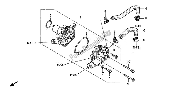 All parts for the Water Pump of the Honda NT 700V 2008