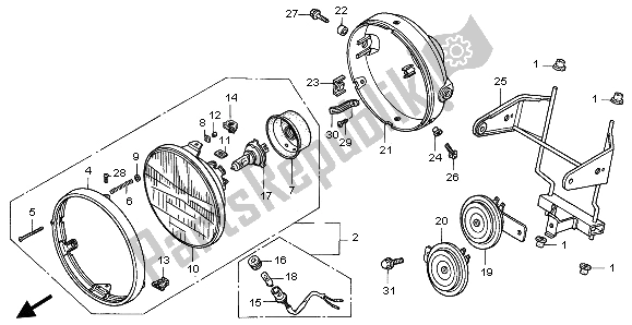 All parts for the Headlight (uk) of the Honda CB 750F2 1997