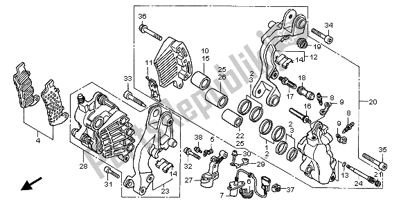 All parts for the Front Brake Caliper of the Honda ST 1100A 1998