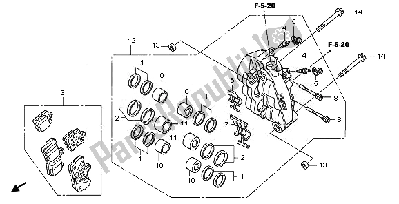 Alle onderdelen voor de L. Remklauw Voor van de Honda VFR 1200 FDA 2010