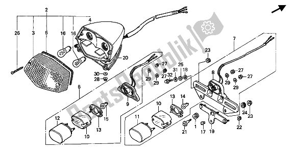 All parts for the Taillight of the Honda VT 600C 1994