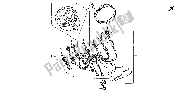 All parts for the Meter (mph) of the Honda VT 125C 2007