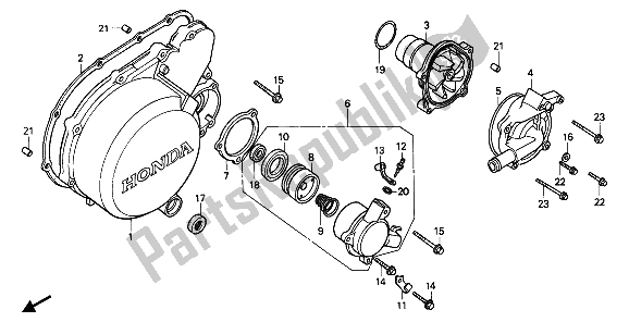 Todas las partes para Cubierta Izquierda Del Cárter Y Bomba De Agua de Honda PC 800 1989