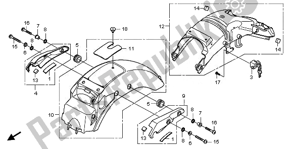 All parts for the Rear Fender of the Honda VT 750 SA 2010